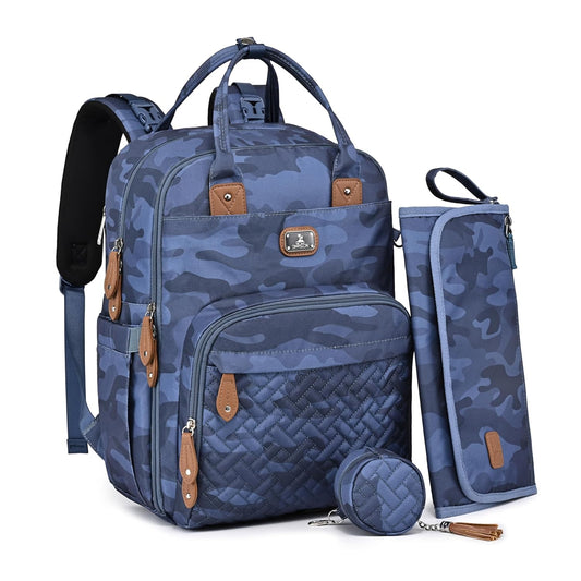 Dikaslon Diaper Bag Backpack with Changing Pad, Pacifier Case and Stroller Straps, Large Unisex Baby Bags for Boys Girls, Camo