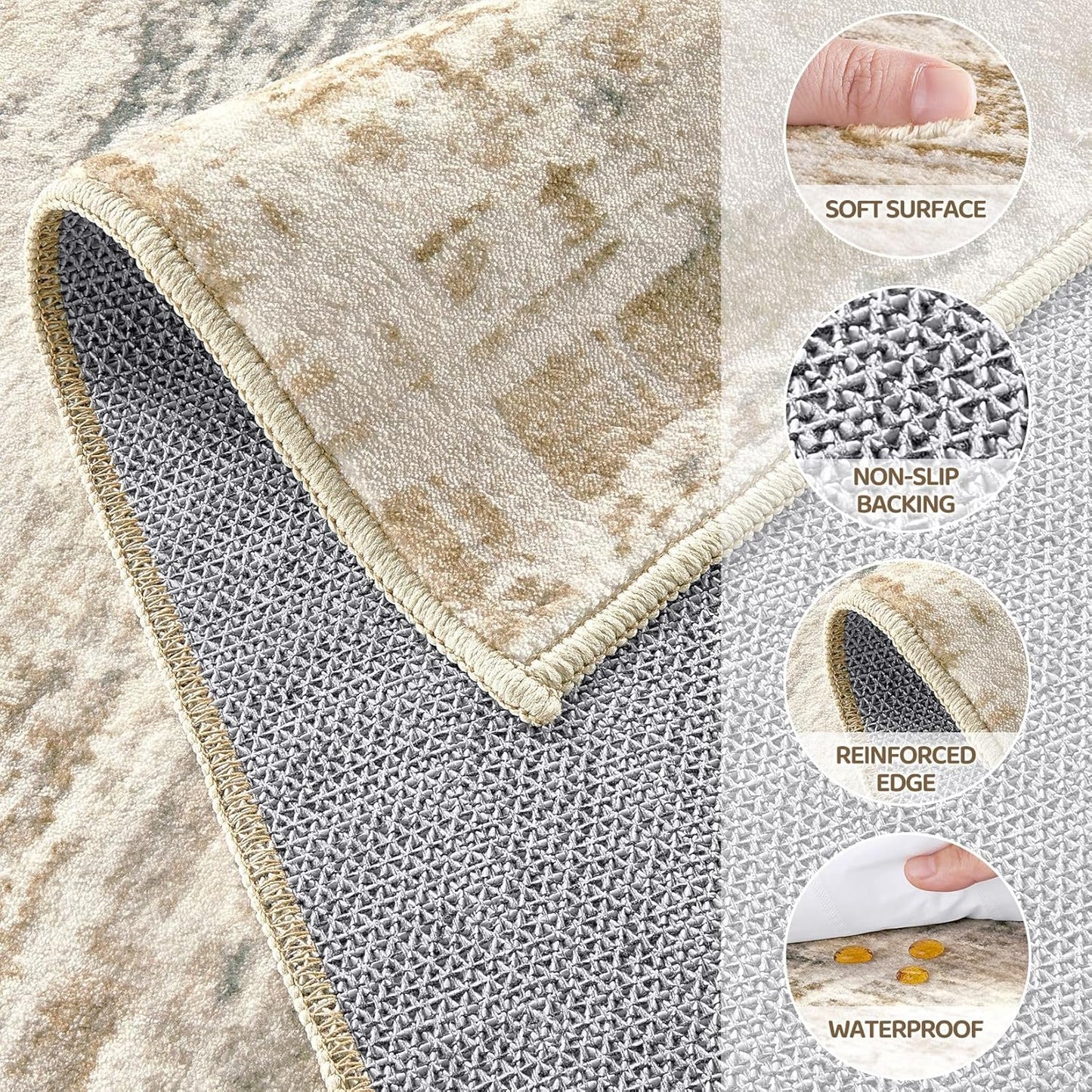 Area Rug for Living Room: 10x14 Washable Neutral Abstract Modern Soft Rugs Non Slip Indoor Floor Stain Resistant Large Carpet for Bedroom Dining Room Office Nursery - Golden Brown