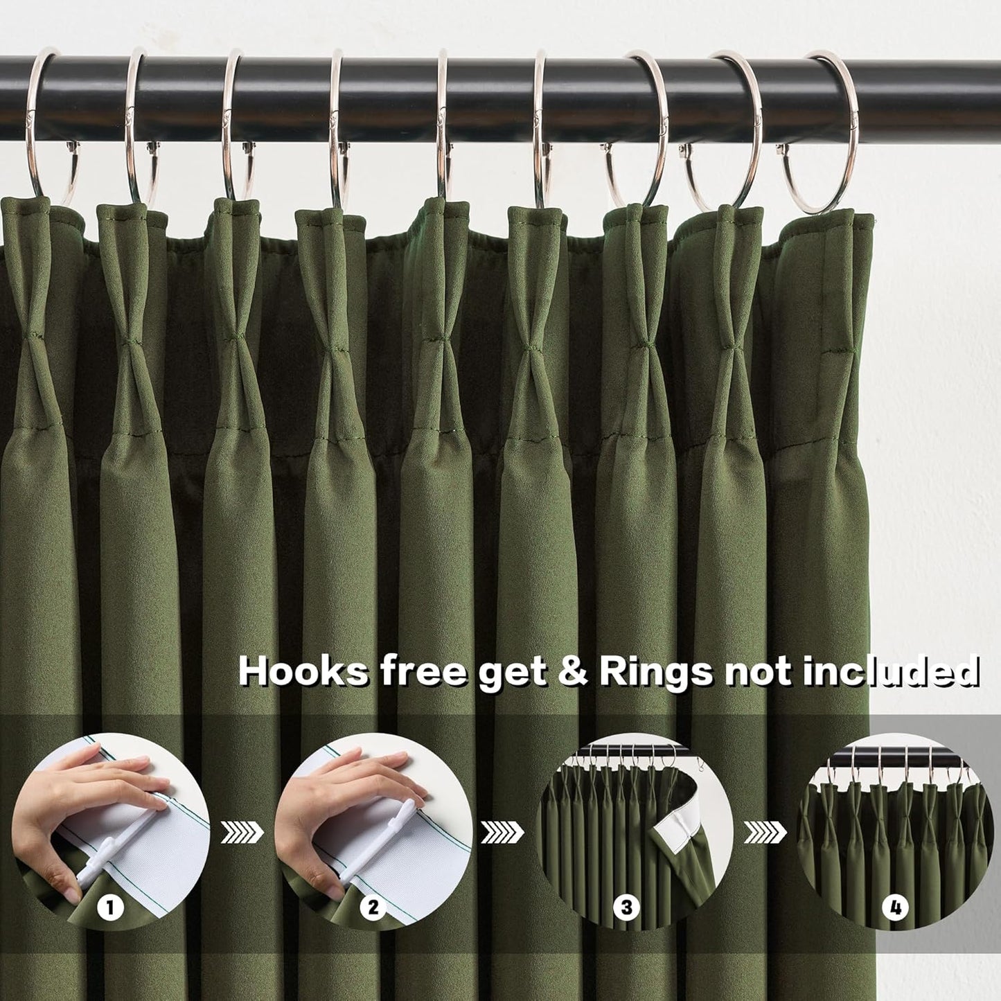 KEQIAOSUOCAI Dark Olive Green Blackout Curtains 102 Inches Long, Christmas Home Decoration Pinch Pleated Room Darkening Drapes for Bedroom Living Room,40" W x 102" L,2 Panels