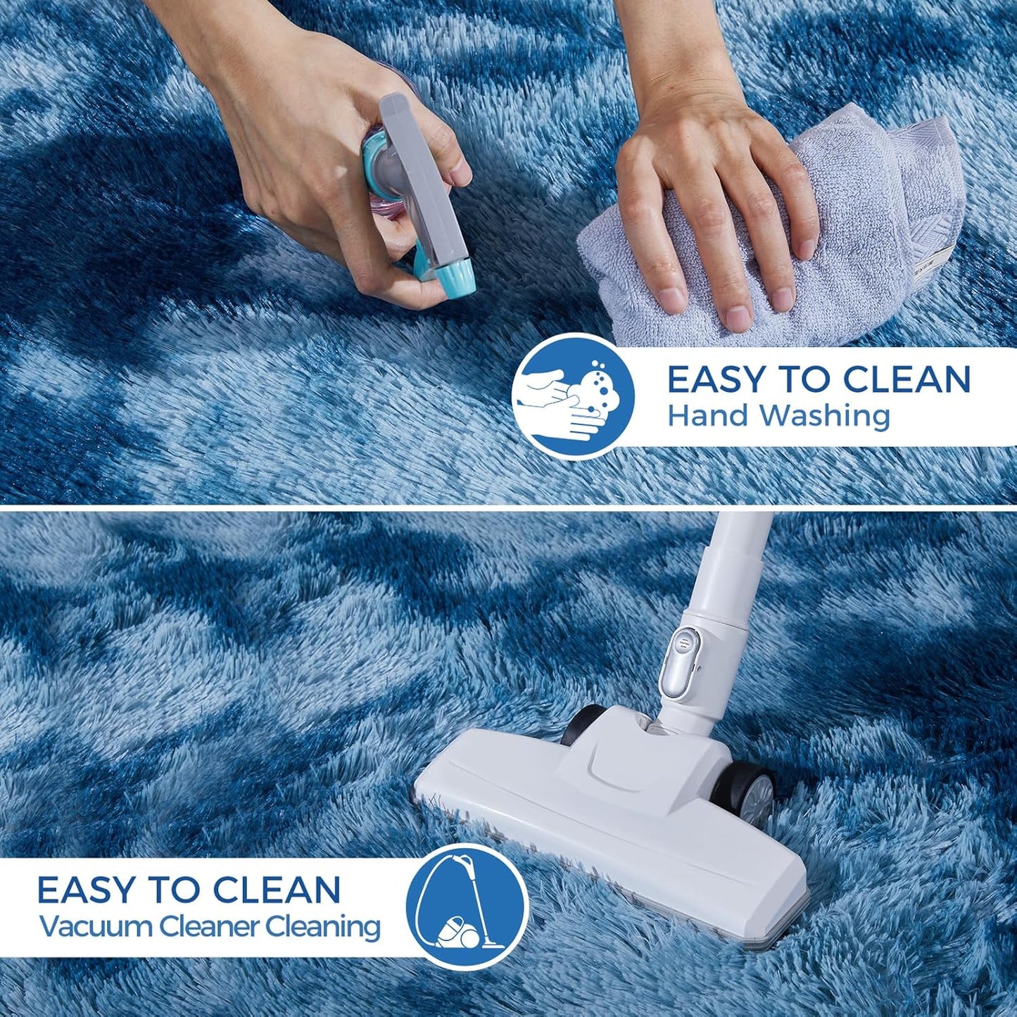 Ultra Soft Rug for Living Room, 9X12 Fluffy Shag Area Rug for Bedroom, Modern Shaggy Carpets Fuzzy Rug for Teens Dorm Nursery Home Decor Aesthetic, Upgrade Anti-Skid Durable, Tie-Dyed Blue Grey