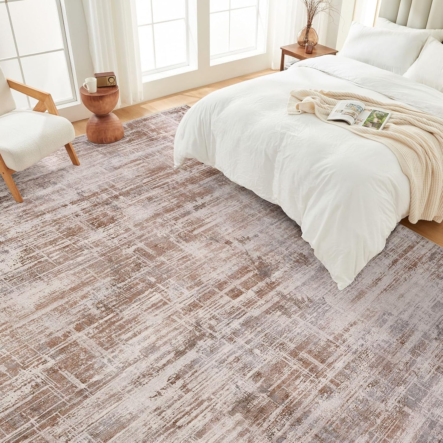 Area Rug for Living Room: 12x15 Washable Neutral Abstract Modern Soft Rugs Non Slip Indoor Floor Stain Resistant Large Carpet for Bedroom Dining Room Office Nursery - Red Brown