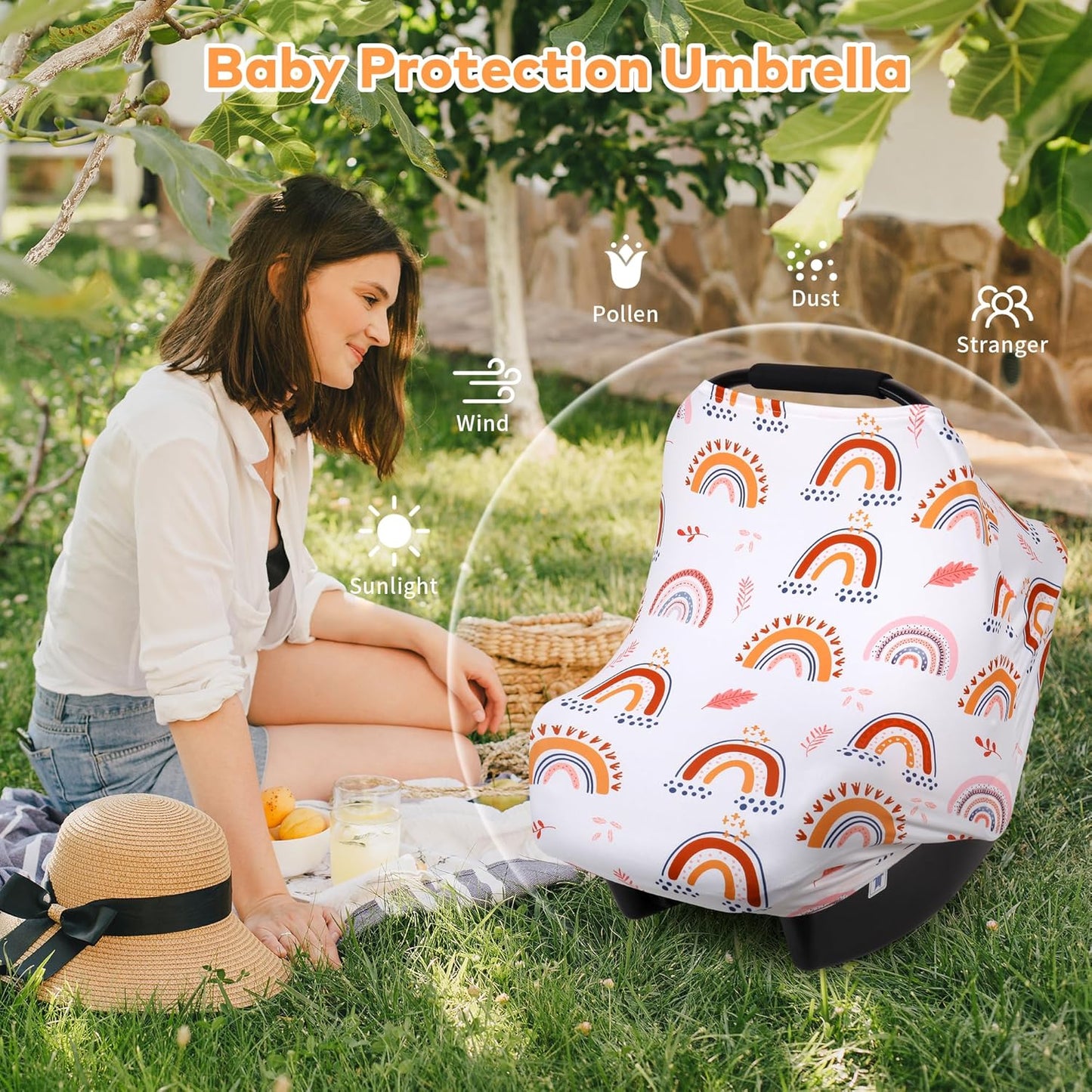 Rquite All-in-1 Car Seat Cover Baby, Carseat Covers for Girl Boy, Stretchy Soft Infant Car Seat Cover, Multi-use Baby Carrier Cover, Car Seat Canopy, Stroller Sun Shade, Nursing Breastfeeding Cover