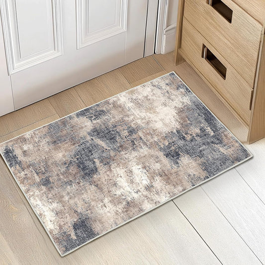 AMADA HOMEFURNISHING Washable Entry Rug, 2x3 Modern Abstract Rug with Short Pile and Non-Slip Backing, Small Rug with Abstract Pattern for Entryway, Kitchen and Living Room, Brown