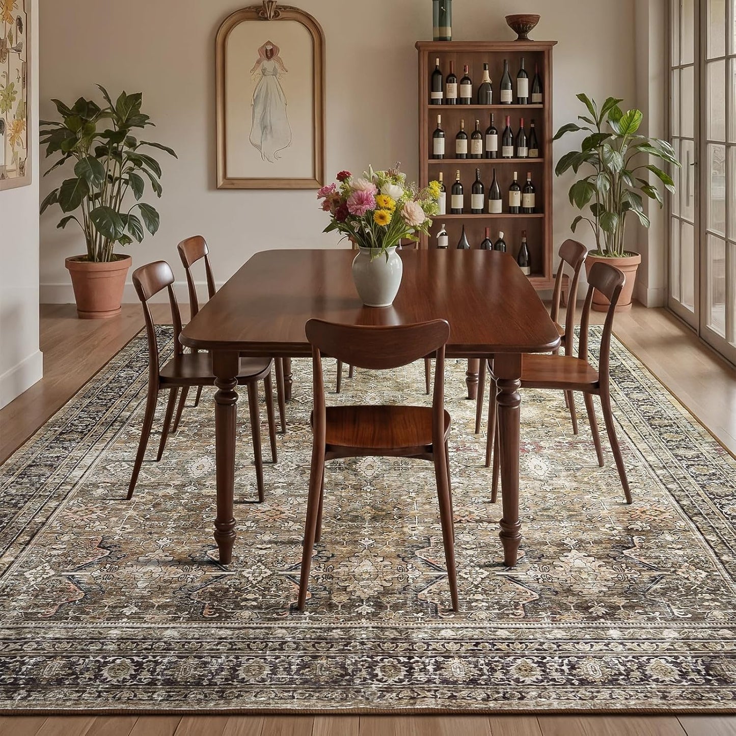 Lofus 8x10 Area Rug for Living Room,Brow Washable Large Rugs with Non-Slip Backing,Soft Neutral Carpets for Bedroom Dining Room Home Office Indoor Nursery