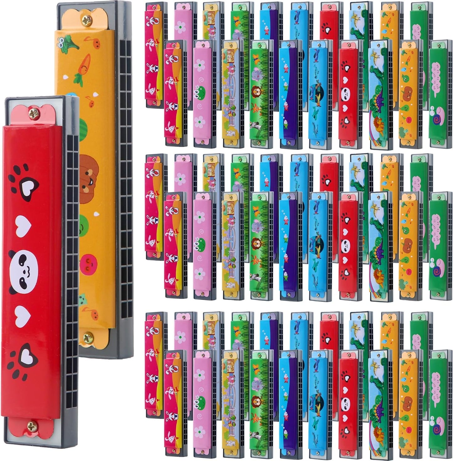50 Pcs Cartoon Harmonica Bulk Kids Harmonica Toy 16 Holes for Beginner Children Birthday Party Favor, Random Color Pattern