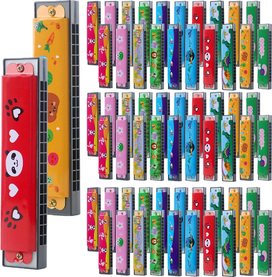 50 Pcs Cartoon Harmonica Bulk Kids Harmonica Toy 16 Holes for Beginner Children Birthday Party Favor, Random Color Pattern