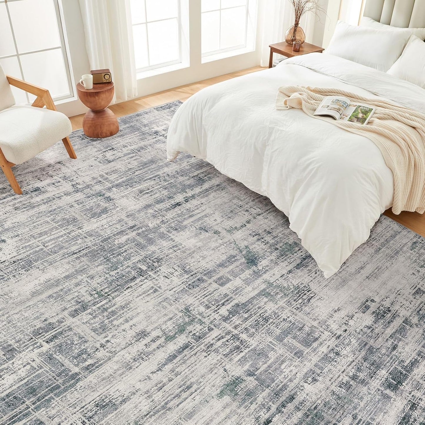 Area Rug for Living Room: 10x12 Washable Neutral Abstract Modern Soft Rugs Non Slip Indoor Floor Stain Resistant Large Carpet for Bedroom Dining Room Office Nursery - Gray