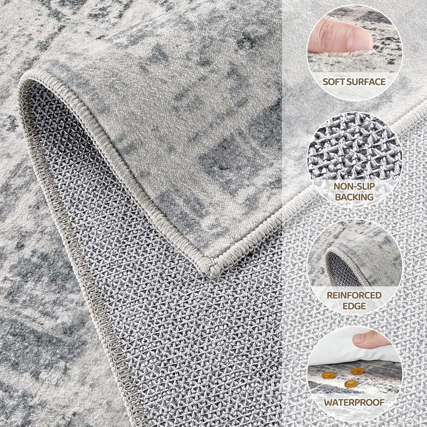 Area Rug for Living Room: 10x12 Washable Neutral Abstract Modern Soft Rugs Non Slip Indoor Floor Stain Resistant Large Carpet for Bedroom Dining Room Office Nursery - Gray