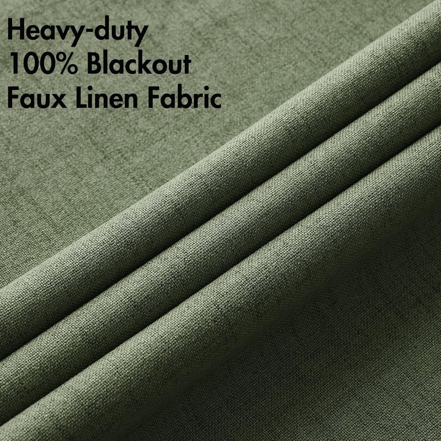 MIULEE 100% Blackout Linen Textured Curtains for Bedroom Solid Thermal Insulated Olive Green Grommet Room Darkening Curtains & Drapes Luxury Decor for Living Room Nursery 42 x 90 Inch (2 Panels)