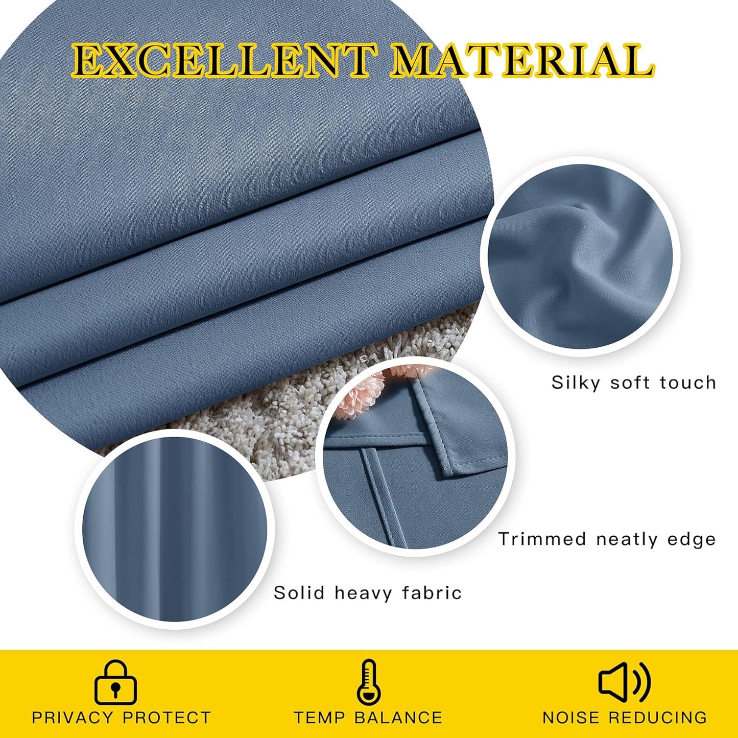NICETOWN Bedroom Blackout Curtains and Drapes 48" Long 2 Panels Set - Window Treatment Thermal Insulated Solid Grommet Window Treatment for Home Office (Stone Blue, W37 x L48)