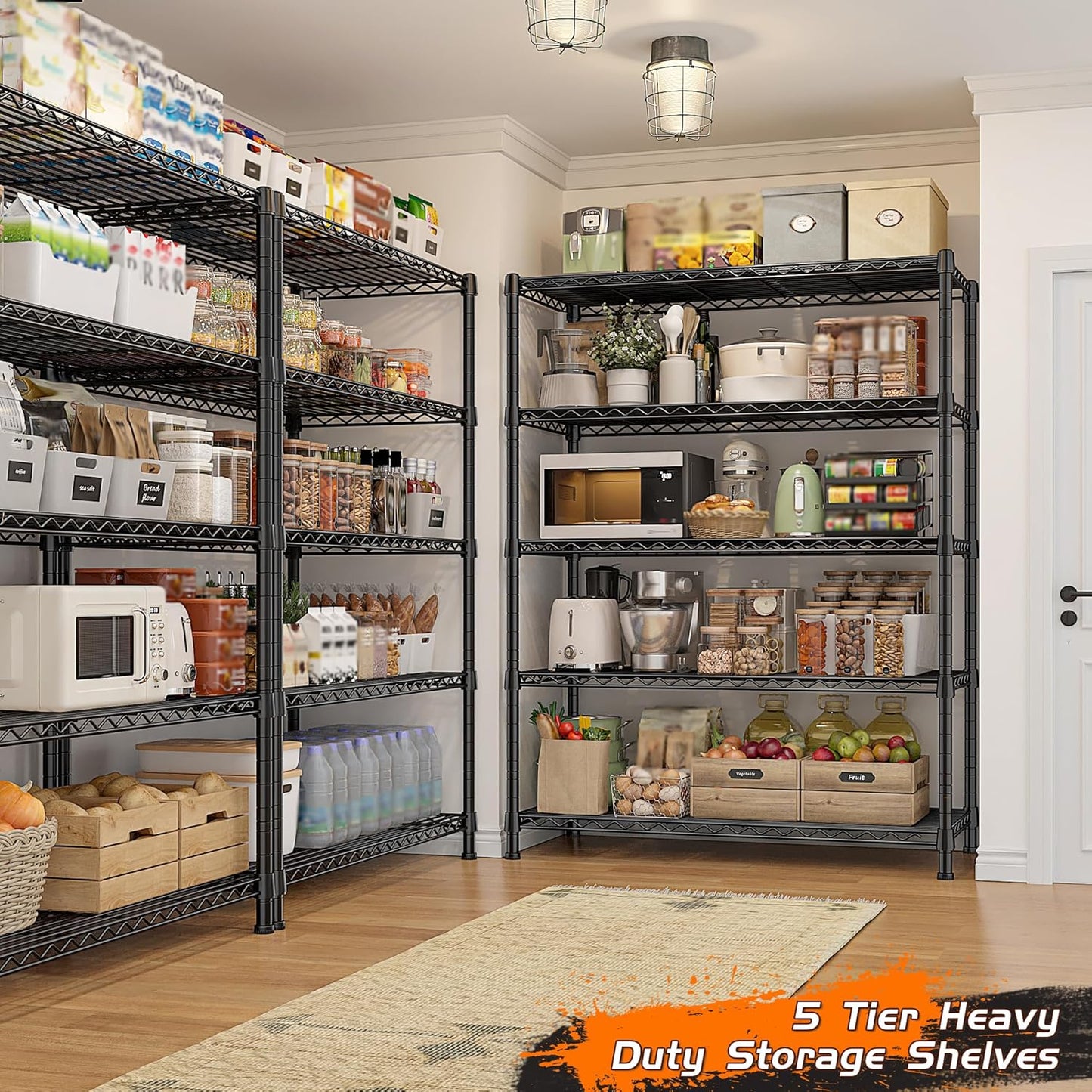 REIBII Storage Shelves 71" H Tall Wire Shelving Unit Sturdy Metal Shelves Adjustable Wide Pantry Shelves 5 Tier Deep Heavy Duty Metal Shelving Load 1500LBS,Dorm Room Essentials Dorm Storage Rack