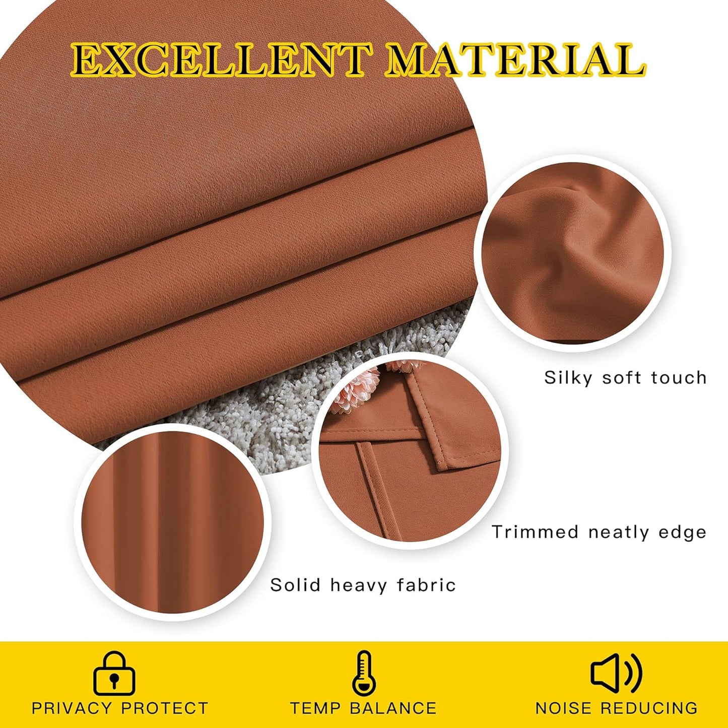 NICETOWN 50% Blackout Burnt Orange Sliding Glass Curtains 2 Panels Set - Window Treatment Thermal Insulated Grommet Light Blocking Sound Reducing Drapes for Bedroom/Living Room, W80 x L84