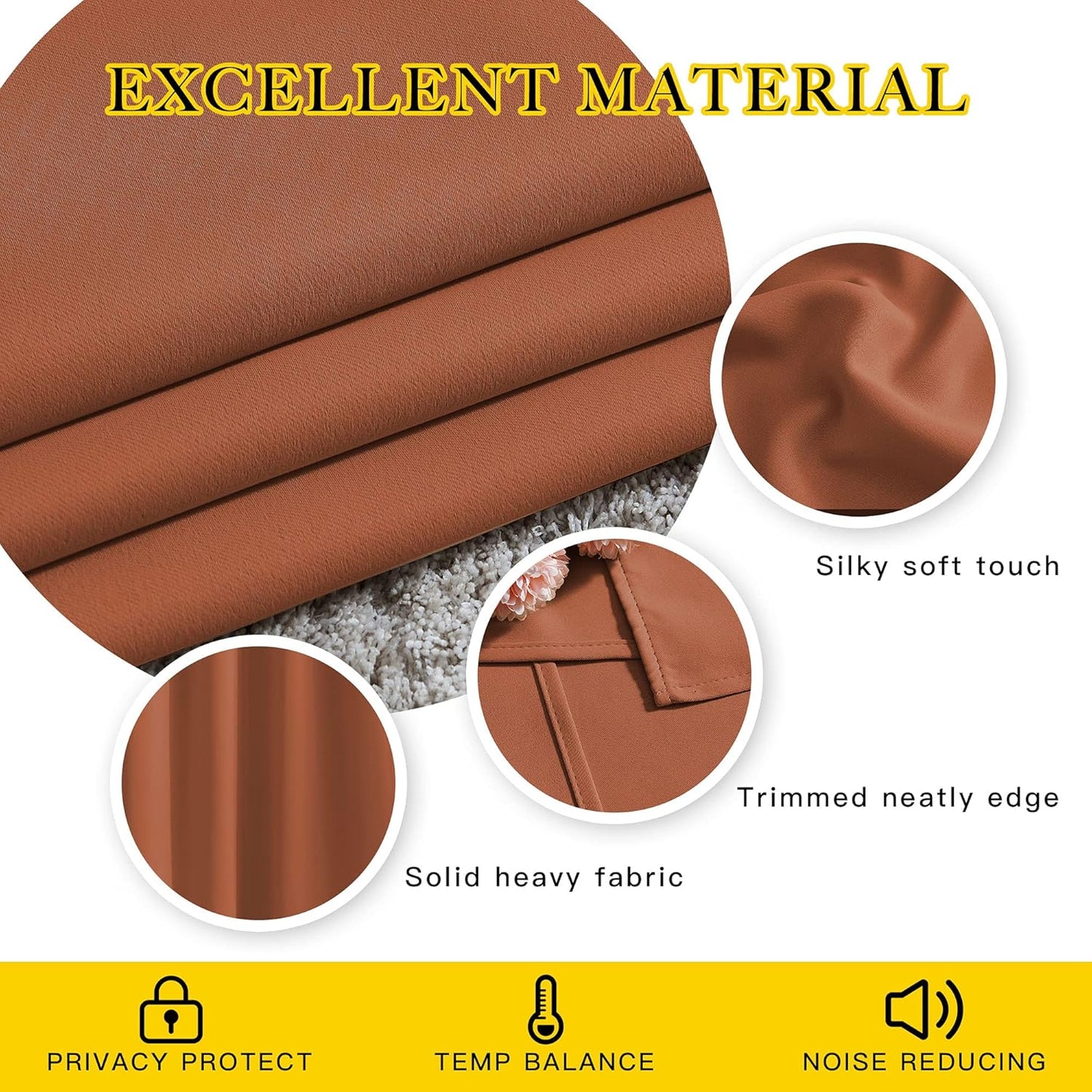 NICETOWN Room Darkening Curtain Drapes - Grommet Top Elegant Thermal Insulated Solid Energy Saving Window Treatment for Kids Room/Living Room, Burnt Orange, 1 Pair, W52 x L95