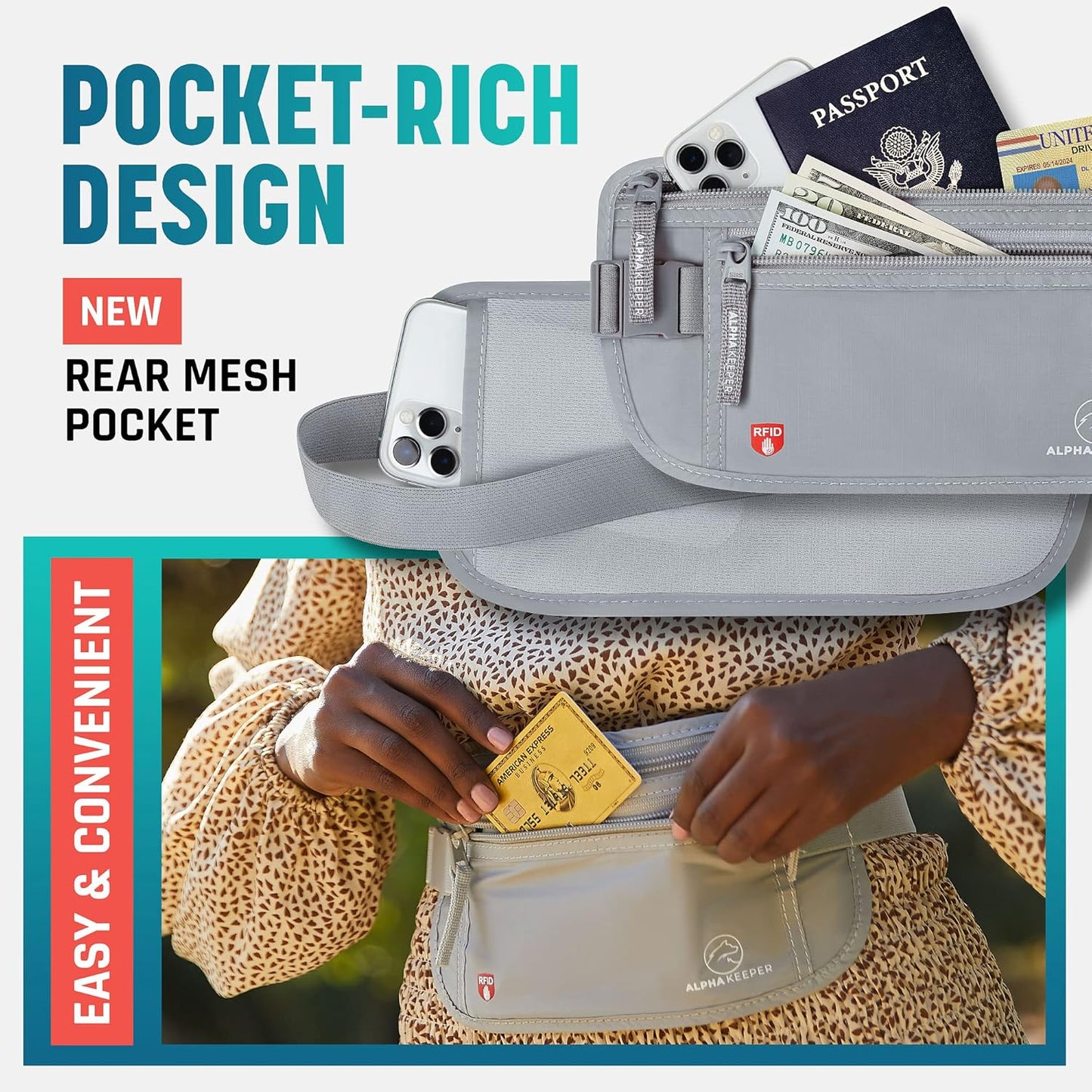Hidden Money Belt for Travel for Men, Waist Wallet Anti Theft, RFID Passport Holder For Travel Men Or Women, Money Pouch, RFID Passport Holder