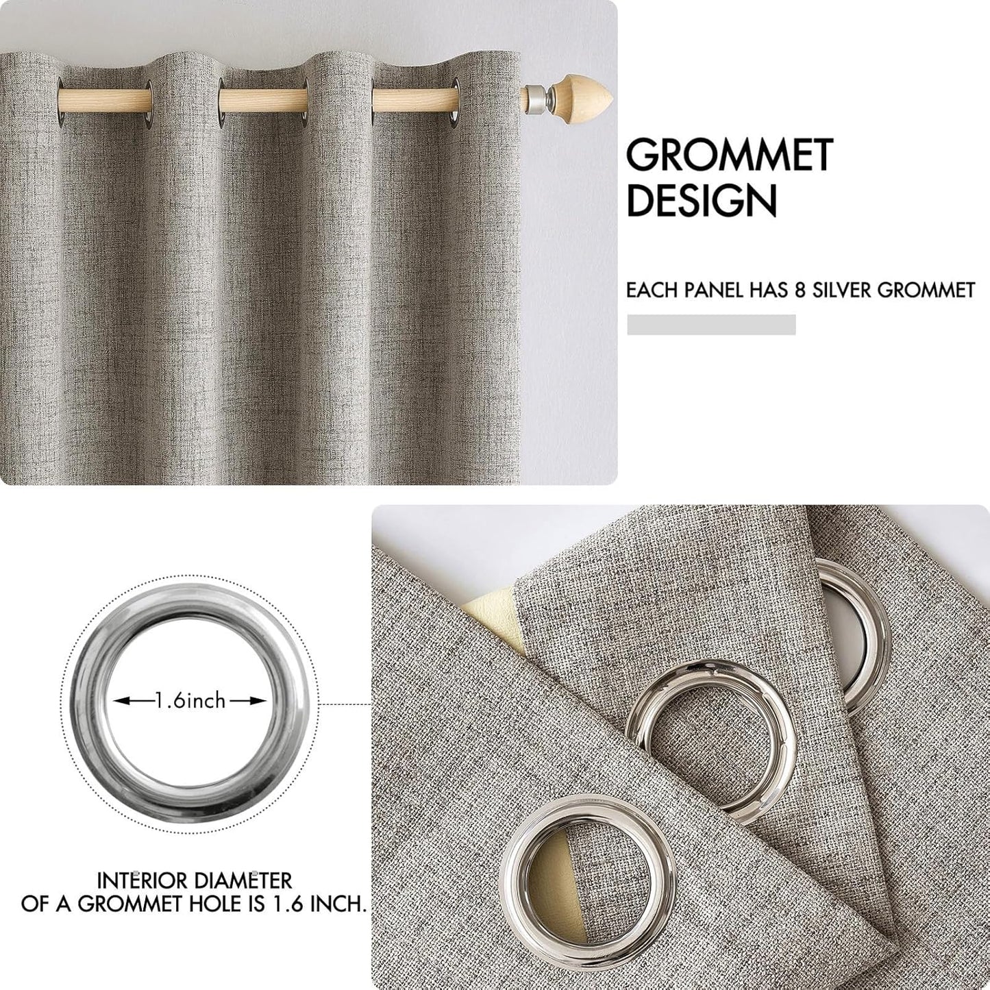 MIULEE Linen Texture Curtains for Bedroom Solid 100% Blackout Thermal Insulated Linen Curtains Grommet Room Darkening Drapes for Living Room Nursery 52x45 Inch (2 Panels)