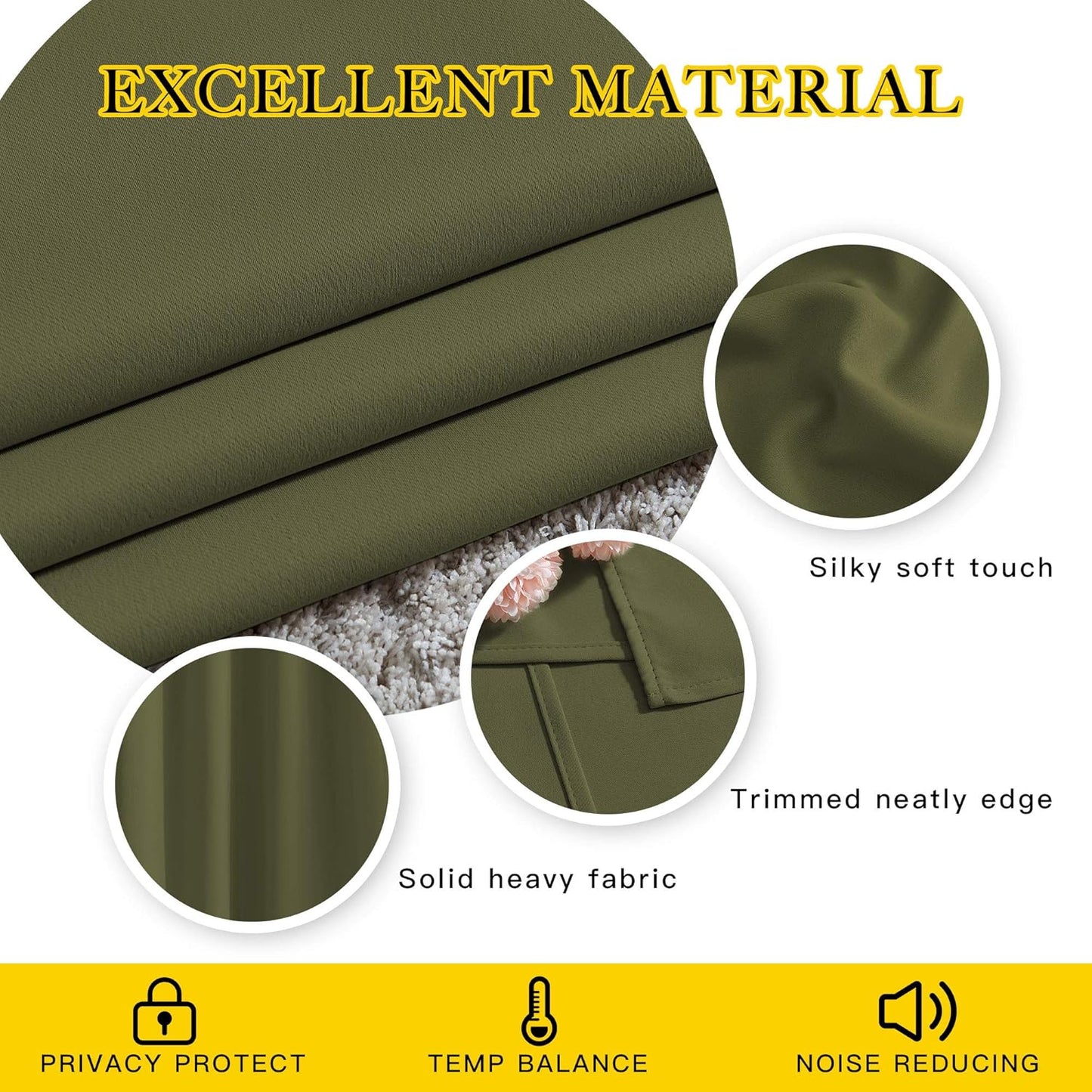 NICETOWN Bedroom Room Darkening Curtains and Drapes - Window Treatment Thermal Insulated Solid Grommet Room Darkening Draperies for Bedroom (Olive, Set of 2, 46 by 54 Inch)