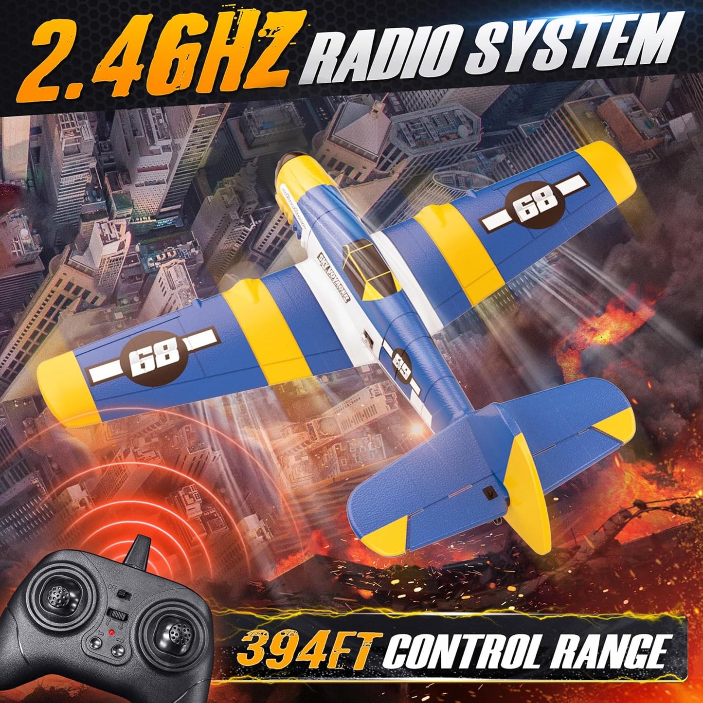BEZGAR HQ089 RC Plane, Drones for Kids, 6-axis Gyro Remote Control Airplane, RC Helicopter, Easy Control for Beginners Toys with Colorful LED Navigation Lights