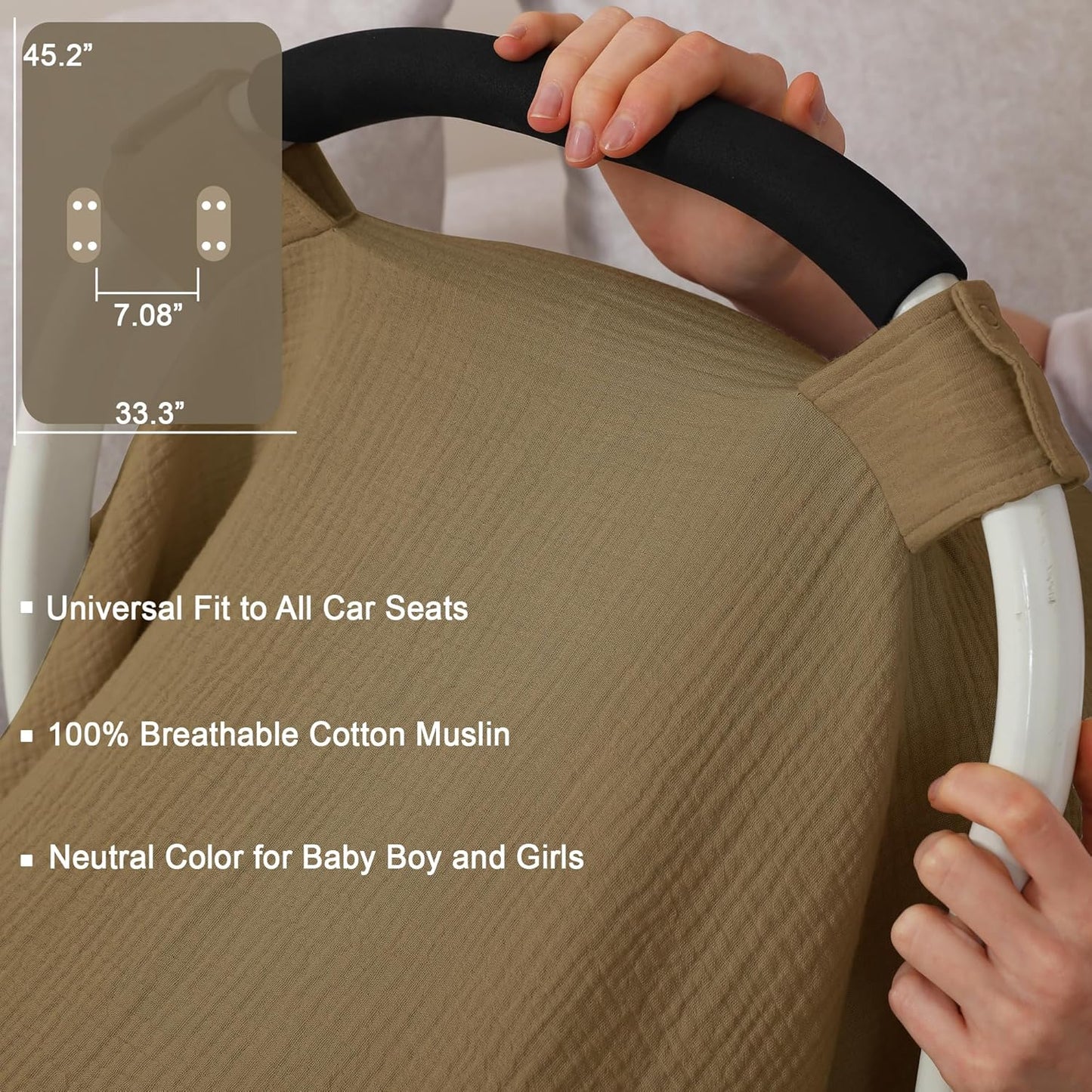 100% Muslin Cotton Car Seat Cover Baby, Carseat Canopy Cover, Universal Fit Stroller Covers for Boys and Girls (Coffee)