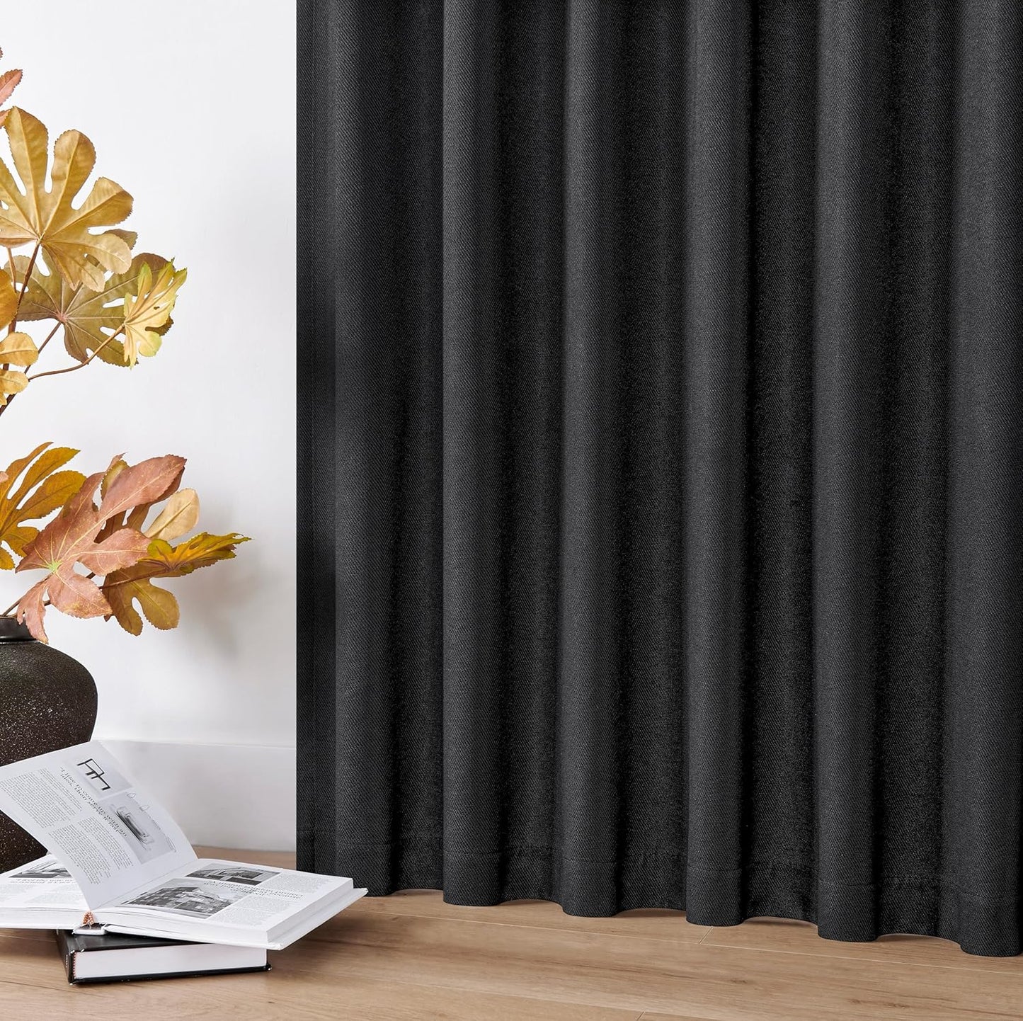 Joydeco Faux Linen Blackout Curtains for Bedroom,Black Blackout Curtains 72 inches Long,100% Blackout Solid Thermal Insulated Window Drapes Luxury Decor for Living Room（W52xL72 Inch,Black）