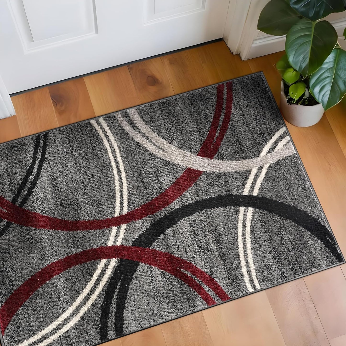Rugshop Modern Wavy Circles Design Area Rug 2'7" x 4' Red