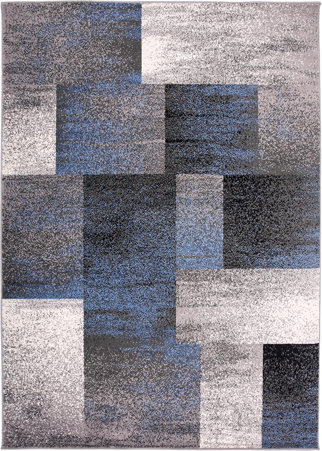 Rugshop Modern Distressed Boxes Area Rug 5' x 7' Blue