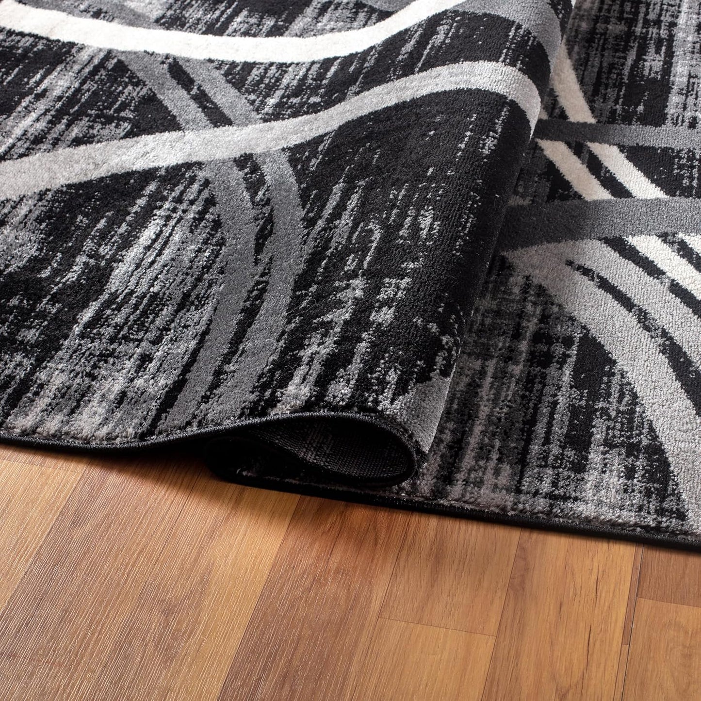 Rugshop Modern Wavy Circles Design Area Rug 2' x 3' Black