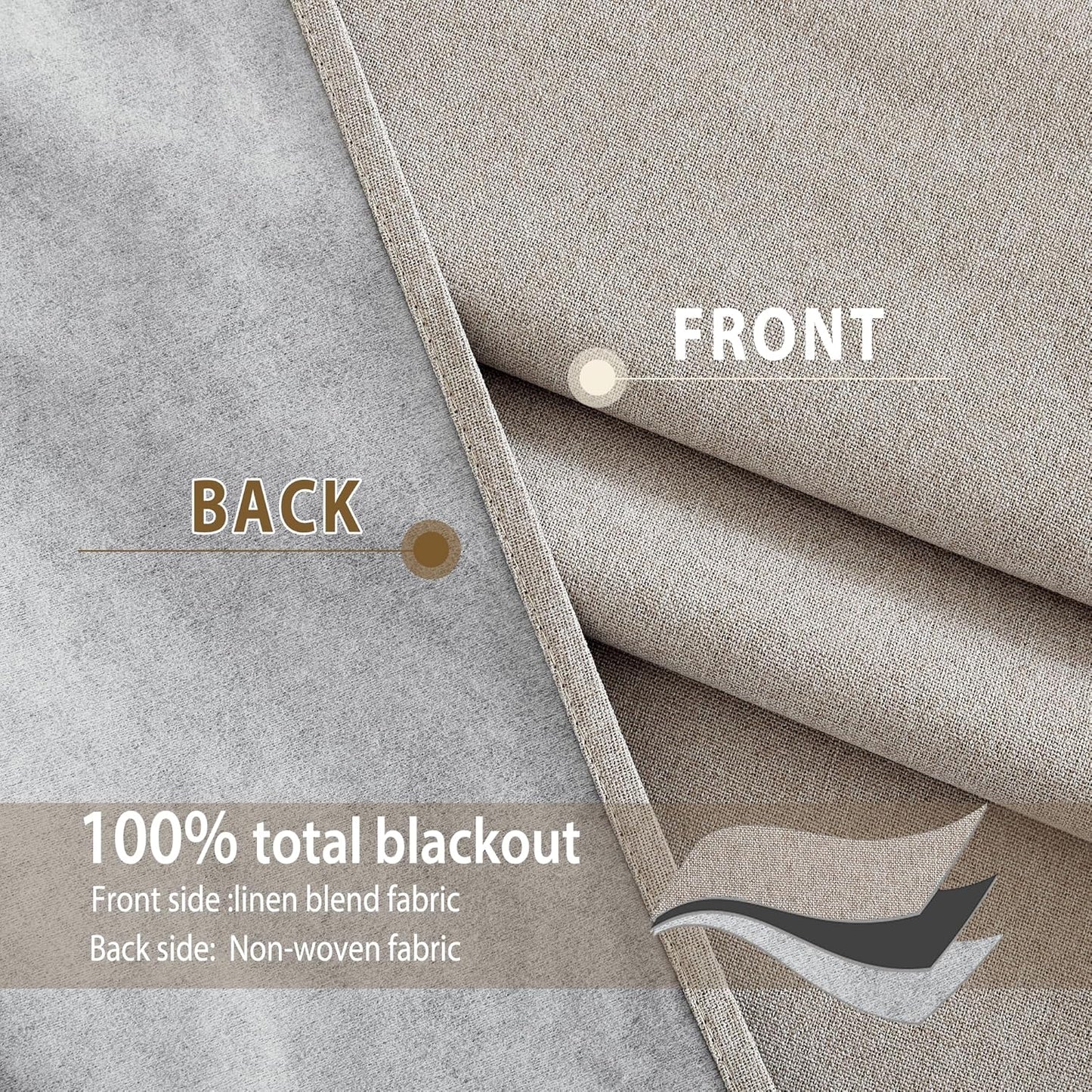 NICETOWN Full Blackout Natural Faux Linen Curtains 102" Length with Thermal Insulated Liners for Living Room, 2 Panels, 52 inches W, Farmhouse Style Keep Warm Large Window Draperies for Hall