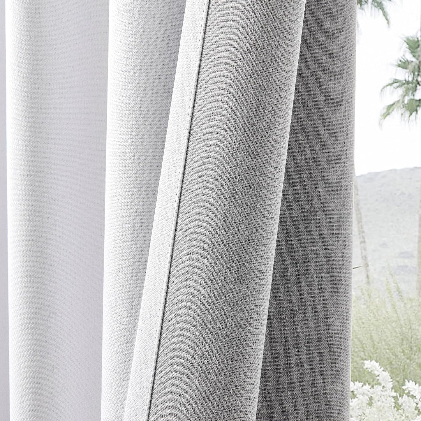 Joydeco Faux Linen Blackout Curtains for Bedroom,White Blackout Curtains 84 inches Long,100% Blackout Solid Thermal Insulated Window Drapes Luxury Decor for Living Room（W52xL84 Inch,White）